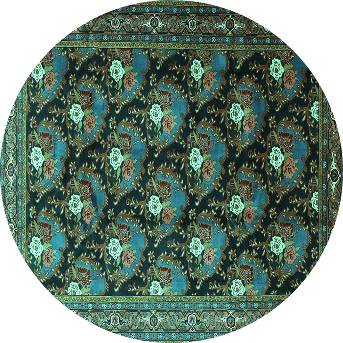 Round Machine Washable Persian Turquoise Traditional Area Rugs, wshtr1488turq
