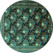 Round Machine Washable Persian Turquoise Traditional Area Rugs, wshtr1488turq