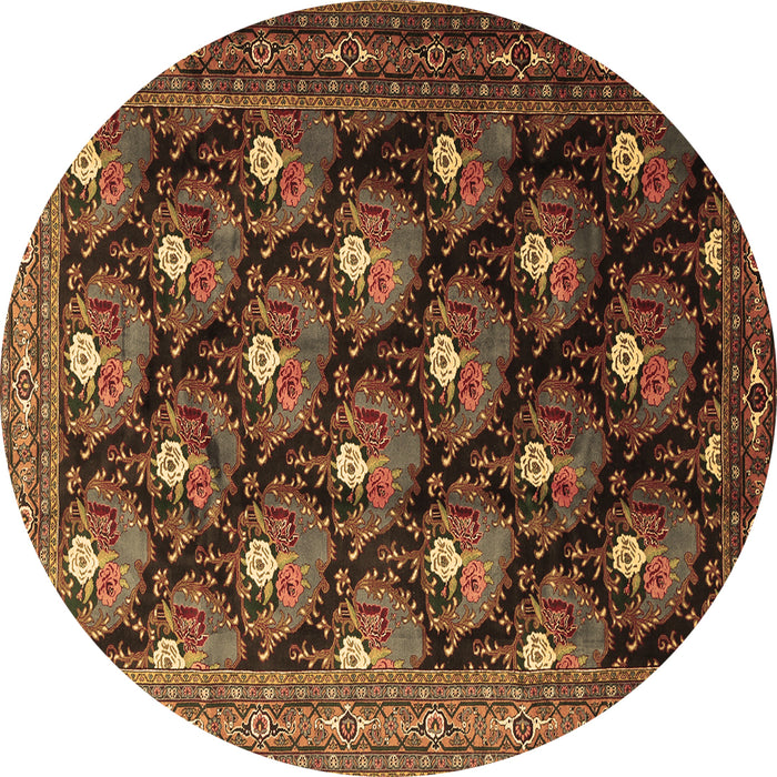 Round Machine Washable Persian Brown Traditional Rug, wshtr1488brn