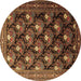 Round Machine Washable Persian Brown Traditional Rug, wshtr1488brn