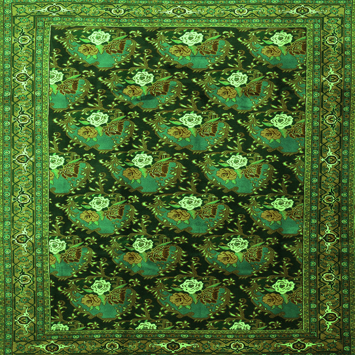Round Machine Washable Persian Green Traditional Area Rugs, wshtr1488grn