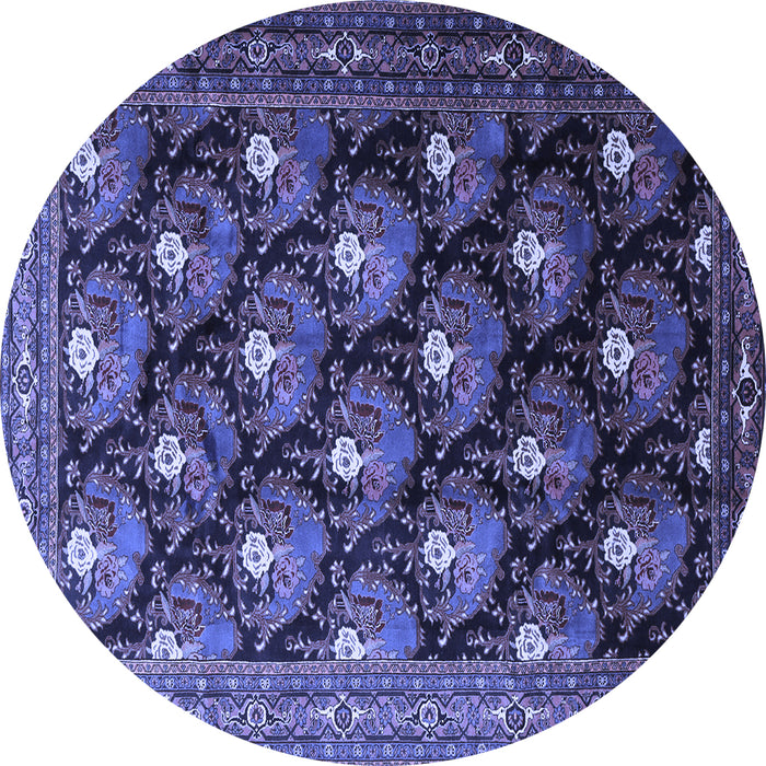 Round Machine Washable Persian Blue Traditional Rug, wshtr1488blu