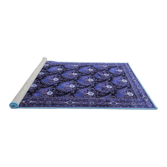 Sideview of Machine Washable Persian Blue Traditional Rug, wshtr1488blu