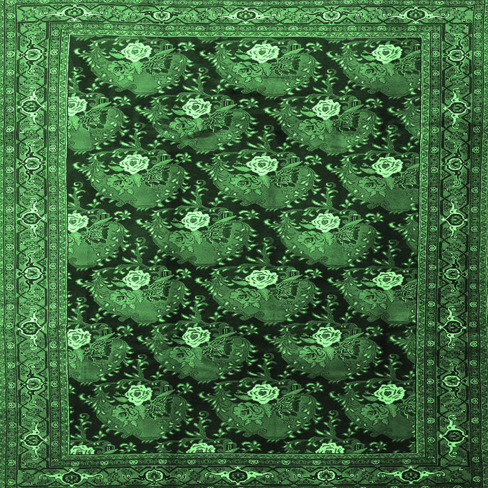 Square Machine Washable Persian Emerald Green Traditional Area Rugs, wshtr1488emgrn