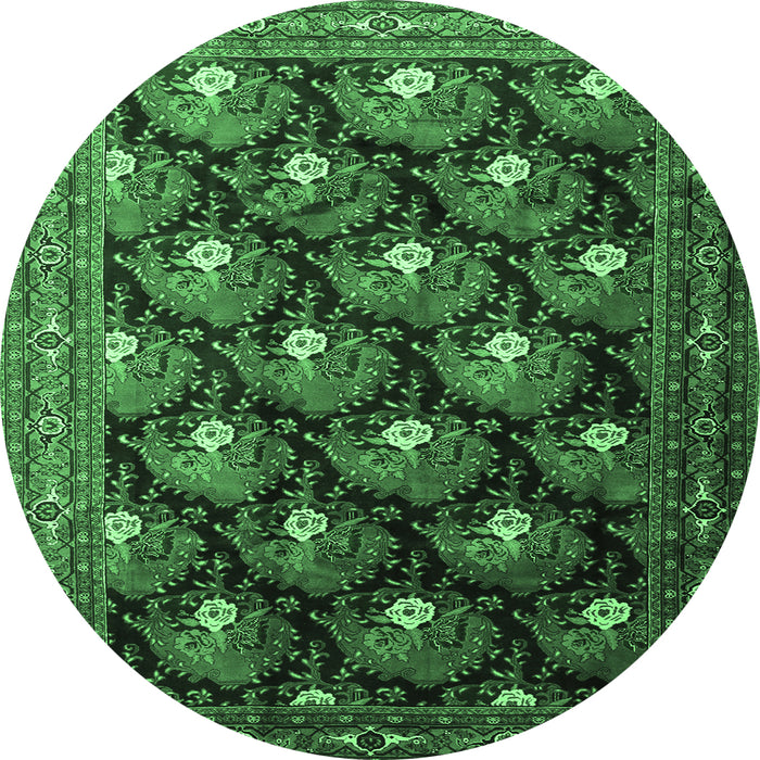 Round Persian Emerald Green Traditional Rug, tr1488emgrn