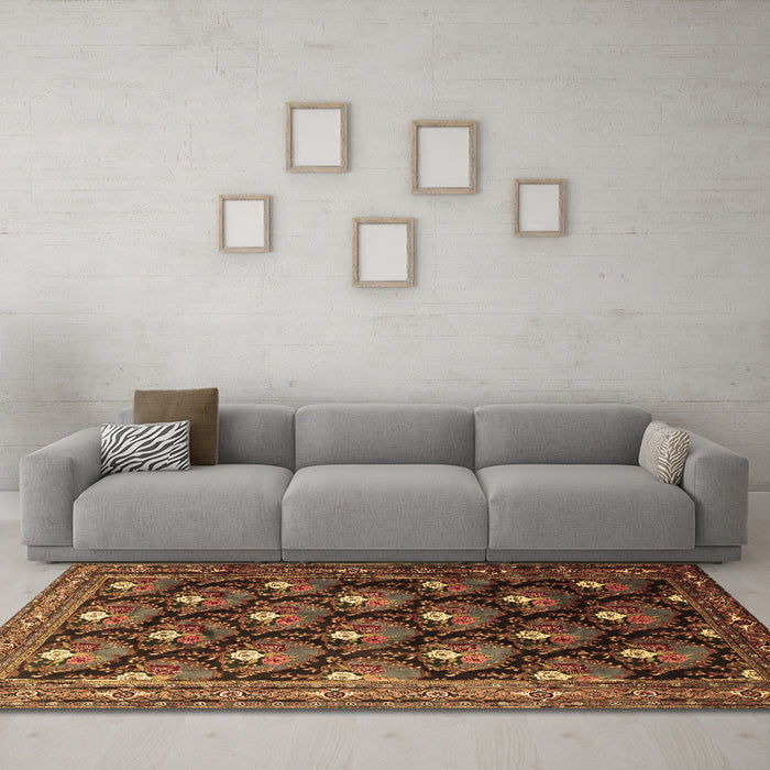 Machine Washable Persian Brown Traditional Rug in a Living Room,, wshtr1488brn