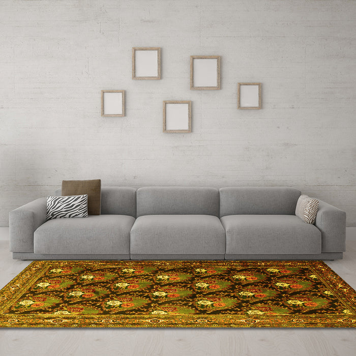Machine Washable Persian Yellow Traditional Rug in a Living Room, wshtr1488yw