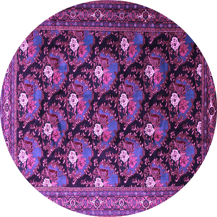 Round Machine Washable Persian Purple Traditional Area Rugs, wshtr1488pur