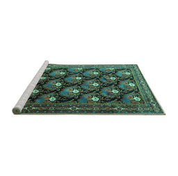 Sideview of Machine Washable Persian Turquoise Traditional Area Rugs, wshtr1488turq