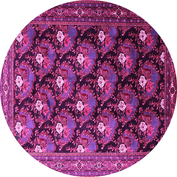 Round Machine Washable Persian Pink Traditional Rug, wshtr1488pnk
