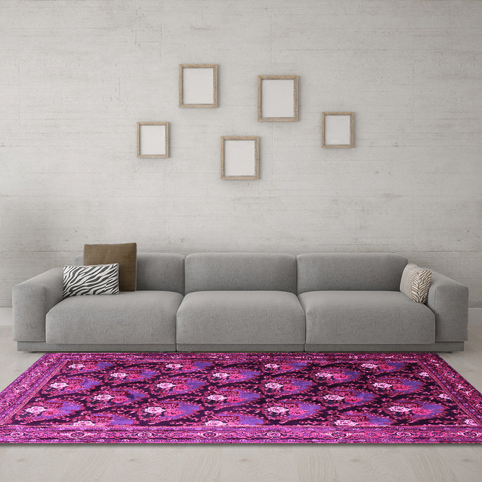 Machine Washable Persian Pink Traditional Rug in a Living Room, wshtr1488pnk