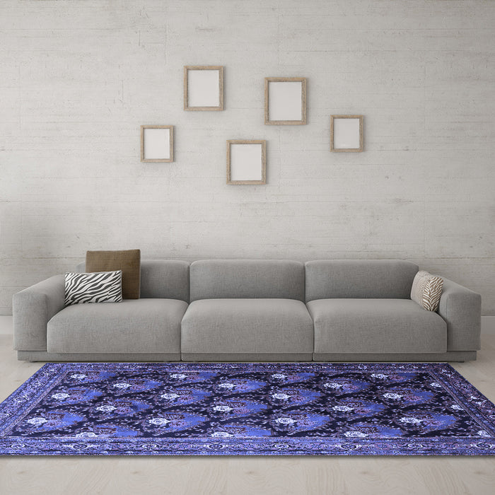 Machine Washable Persian Blue Traditional Rug in a Living Room, wshtr1488blu