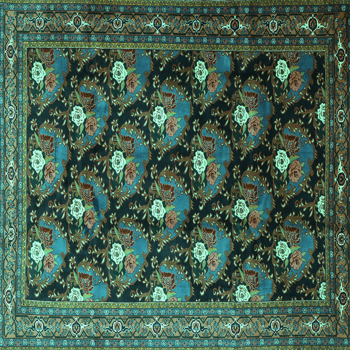 Square Machine Washable Persian Turquoise Traditional Area Rugs, wshtr1488turq