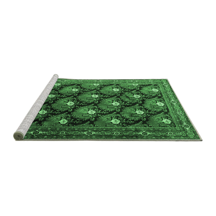 Sideview of Machine Washable Persian Emerald Green Traditional Area Rugs, wshtr1488emgrn