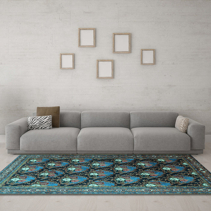 Machine Washable Persian Light Blue Traditional Rug in a Living Room, wshtr1488lblu
