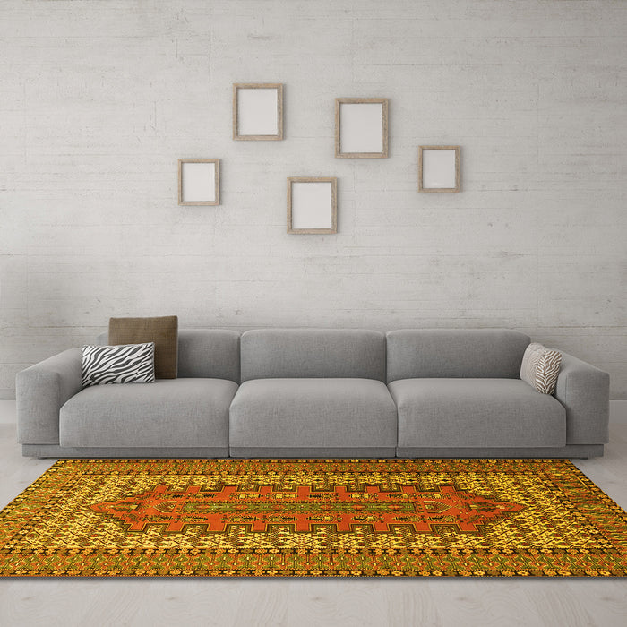 Machine Washable Persian Yellow Traditional Rug in a Living Room, wshtr1489yw