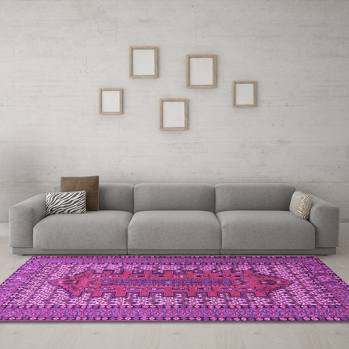 Machine Washable Persian Purple Traditional Area Rugs in a Living Room, wshtr1489pur