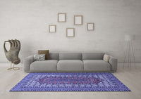 Machine Washable Persian Blue Traditional Rug, wshtr1489blu