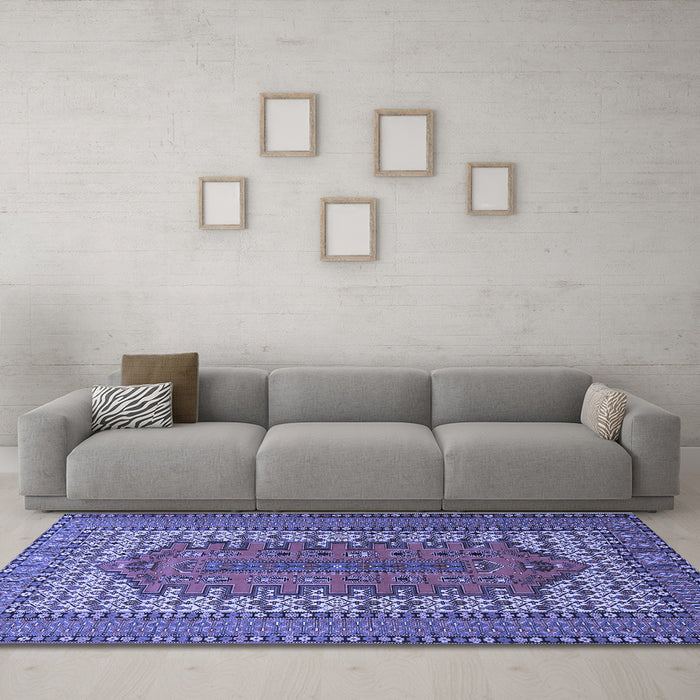 Machine Washable Persian Blue Traditional Rug in a Living Room, wshtr1489blu