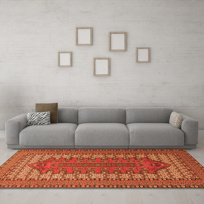 Machine Washable Persian Orange Traditional Area Rugs in a Living Room, wshtr1489org