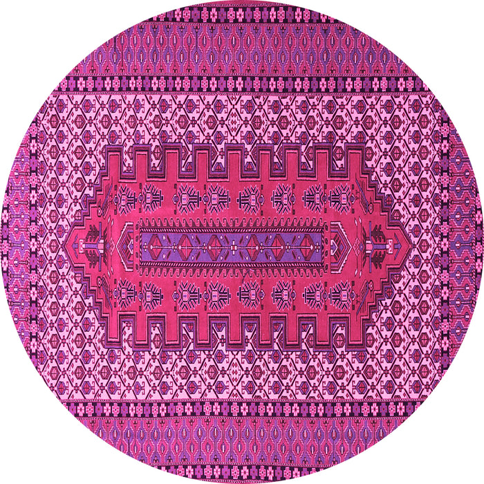 Round Machine Washable Persian Pink Traditional Rug, wshtr1489pnk