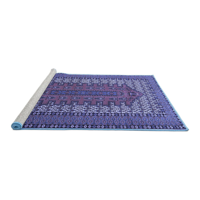 Sideview of Machine Washable Persian Blue Traditional Rug, wshtr1489blu