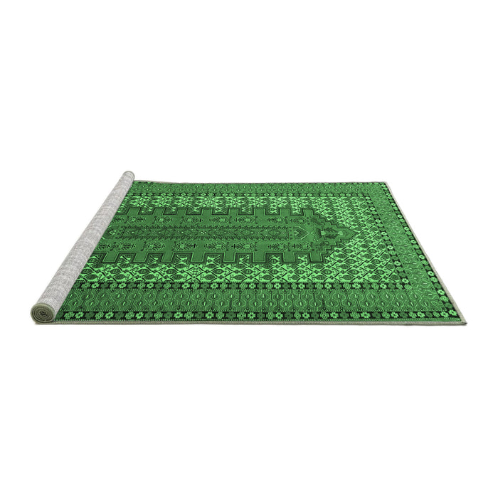 Sideview of Machine Washable Persian Emerald Green Traditional Area Rugs, wshtr1489emgrn