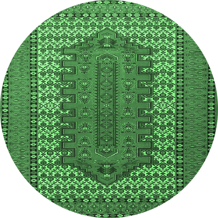 Round Persian Emerald Green Traditional Rug, tr1489emgrn