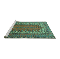 Sideview of Machine Washable Persian Turquoise Traditional Area Rugs, wshtr1489turq