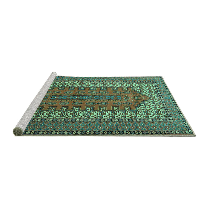 Sideview of Machine Washable Persian Turquoise Traditional Area Rugs, wshtr1489turq