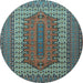 Round Machine Washable Persian Light Blue Traditional Rug, wshtr1489lblu