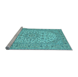 Sideview of Machine Washable Medallion Light Blue Traditional Rug, wshtr148lblu