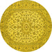 Round Machine Washable Medallion Yellow Traditional Rug, wshtr148yw