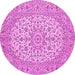 Round Machine Washable Medallion Pink Traditional Rug, wshtr148pnk