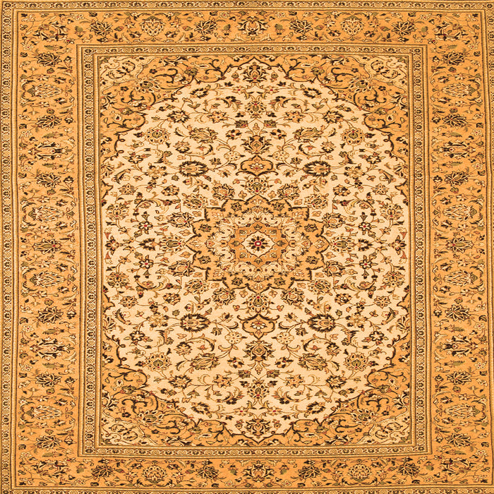 Round Machine Washable Medallion Orange Traditional Area Rugs, wshtr148org