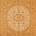 Round Machine Washable Medallion Orange Traditional Area Rugs, wshtr148org