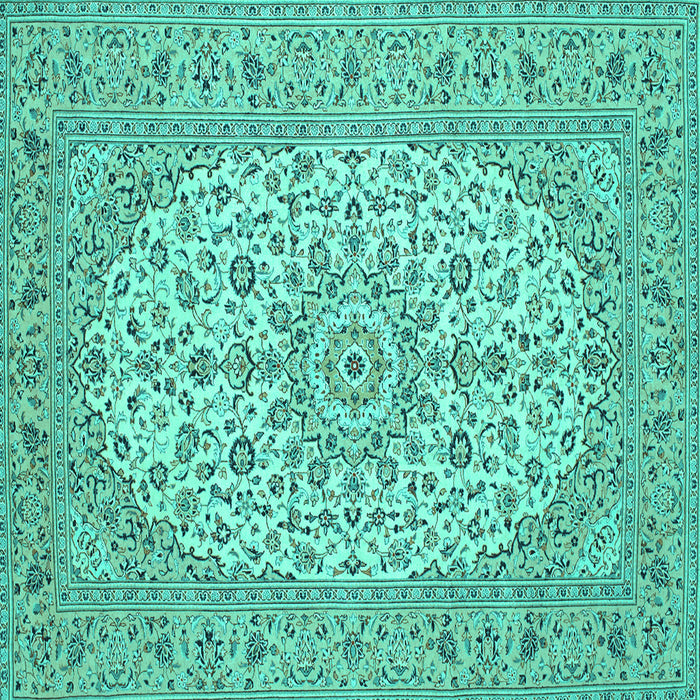 Square Machine Washable Medallion Turquoise Traditional Area Rugs, wshtr148turq