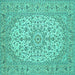 Square Machine Washable Medallion Turquoise Traditional Area Rugs, wshtr148turq