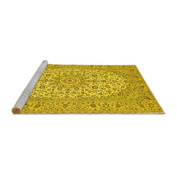 Sideview of Machine Washable Medallion Yellow Traditional Rug, wshtr148yw