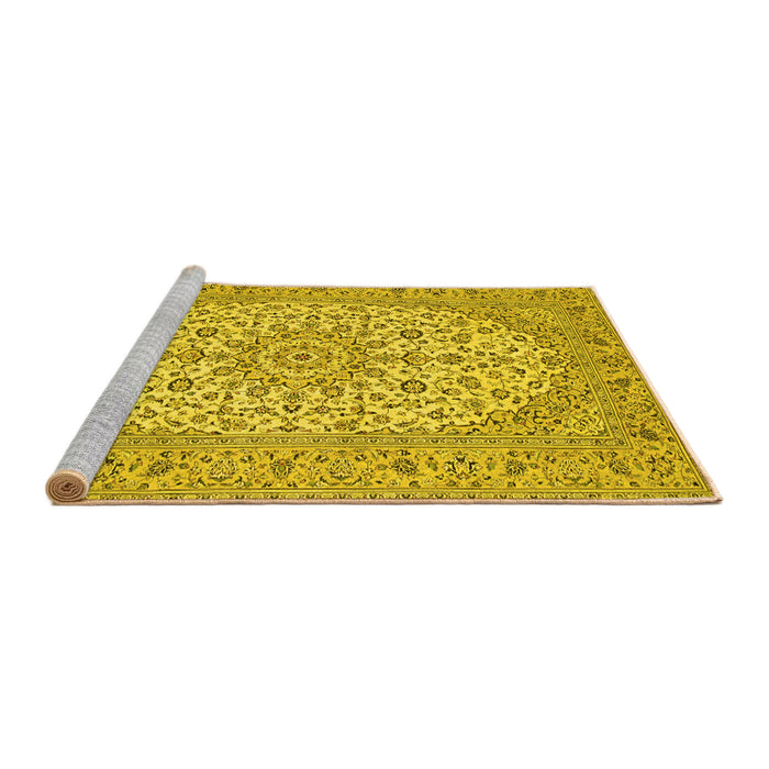 Sideview of Machine Washable Medallion Yellow Traditional Rug, wshtr148yw