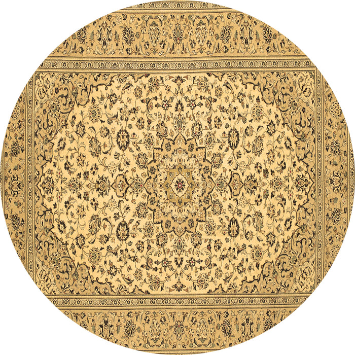 Round Machine Washable Medallion Brown Traditional Rug, wshtr148brn