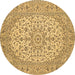 Round Machine Washable Medallion Brown Traditional Rug, wshtr148brn