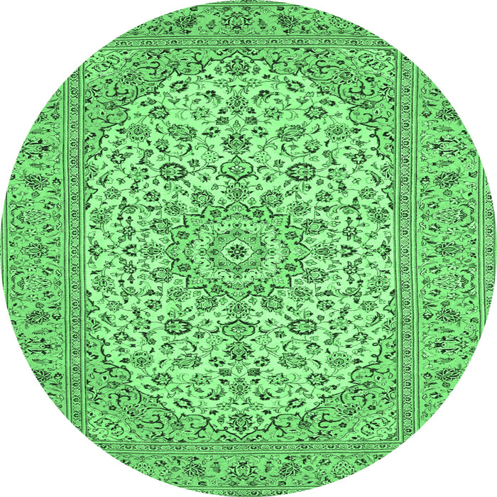 Round Machine Washable Medallion Emerald Green Traditional Area Rugs, wshtr148emgrn