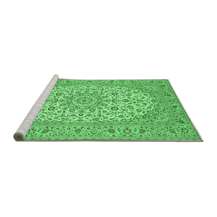 Sideview of Machine Washable Medallion Emerald Green Traditional Area Rugs, wshtr148emgrn