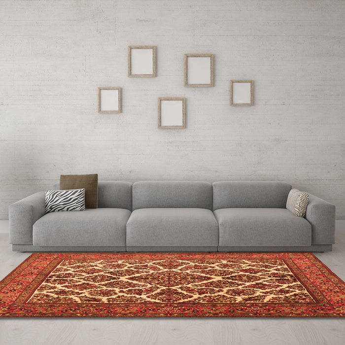 Machine Washable Persian Orange Traditional Area Rugs in a Living Room, wshtr1490org