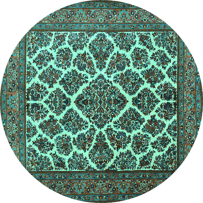 Round Machine Washable Persian Turquoise Traditional Area Rugs, wshtr1490turq