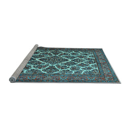 Sideview of Machine Washable Persian Light Blue Traditional Rug, wshtr1490lblu