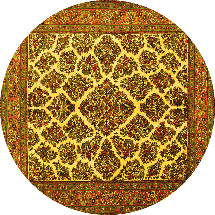 Round Machine Washable Persian Yellow Traditional Rug, wshtr1490yw