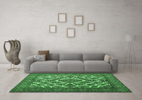 Machine Washable Persian Emerald Green Traditional Rug, wshtr1490emgrn