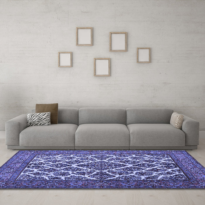 Machine Washable Persian Blue Traditional Rug in a Living Room, wshtr1490blu